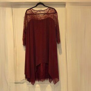 Woman 2X Maroon Dress with 3 layers of elegance-Chiffon, Lace and Satin